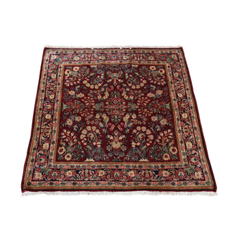 3'X3' Red Antique Zoroastrian Saroogh Pure Wool Hand Knotted Square Rug
