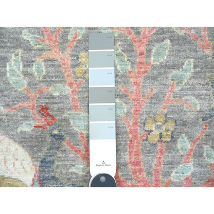 2'7"X11'8" Gray Afghan Peshawar Birds Design Wool Hand Knotted Runner Rug