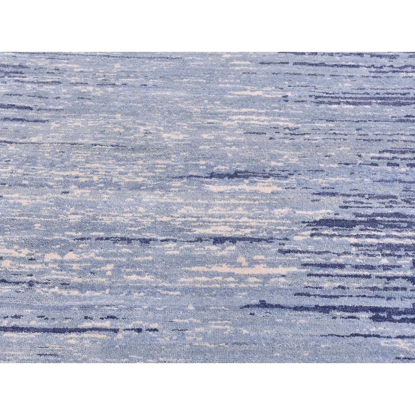 8'1"X8'1" Pure Wool Ombre Design Blue Oceanic Hand Knotted Square Rug