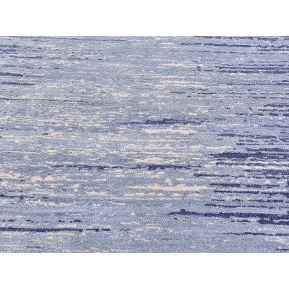 8'1"X8'1" Pure Wool Ombre Design Blue Oceanic Hand Knotted Square Rug
