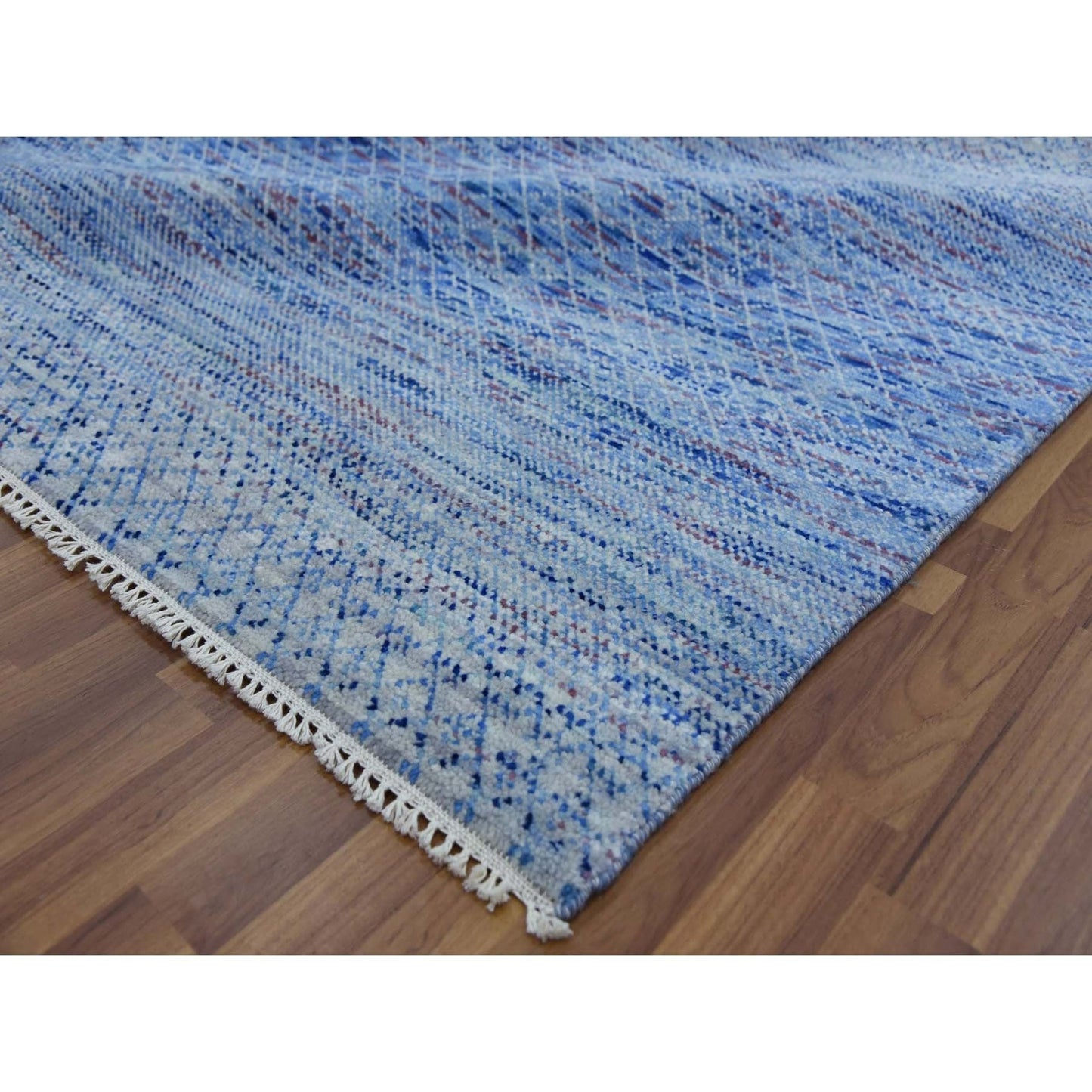 10'X14'4" Blue Pure Wool Hand Knotted Modern Chiaroscuro Collection Rug