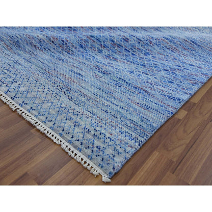 10'X14'4" Blue Pure Wool Hand Knotted Modern Chiaroscuro Collection Rug