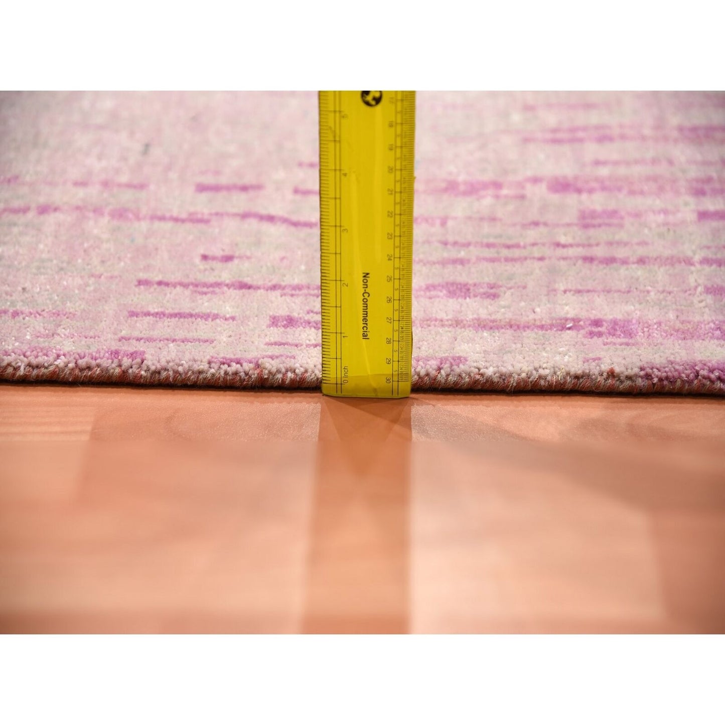 10'X14'3" Pink Natural Wool Hand Knotted Vertical Ombre Design Rug