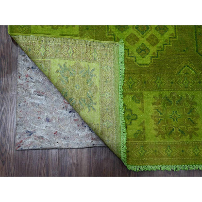 6'X8'2" Green Overdyed Kazak Geometric Design Hand Knotted Pure Wool Rug