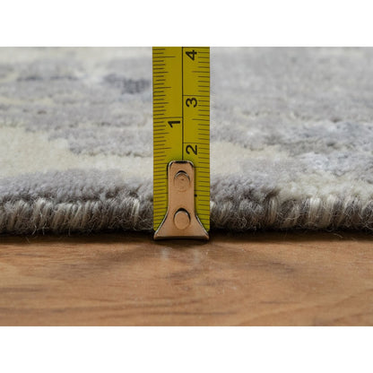 8'1"X10' Ivory With Gray Wool Rug Tree Bark And Fossil Design Hand Knotted