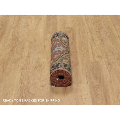 2'7"X7'10" Red New Zealand Wool Heris Revival Hand Knotted Runner Rug