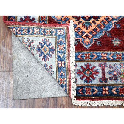 2'7"X8'6" Red Hand-Knotted Super Kazak Pure Wool Oriental Runner Rug