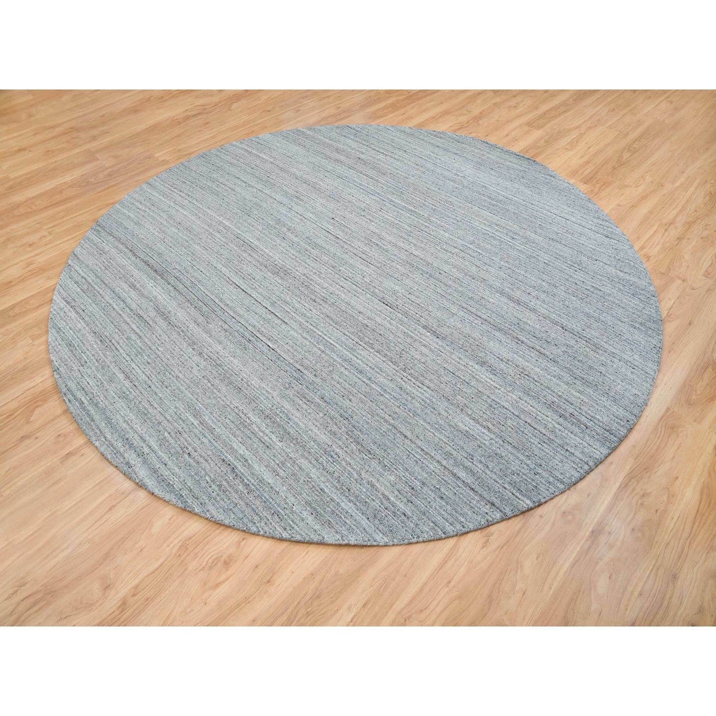 10'1"X10'1" Gray Wool Hand Loomed Modern Striae Design Round Oriental Rug