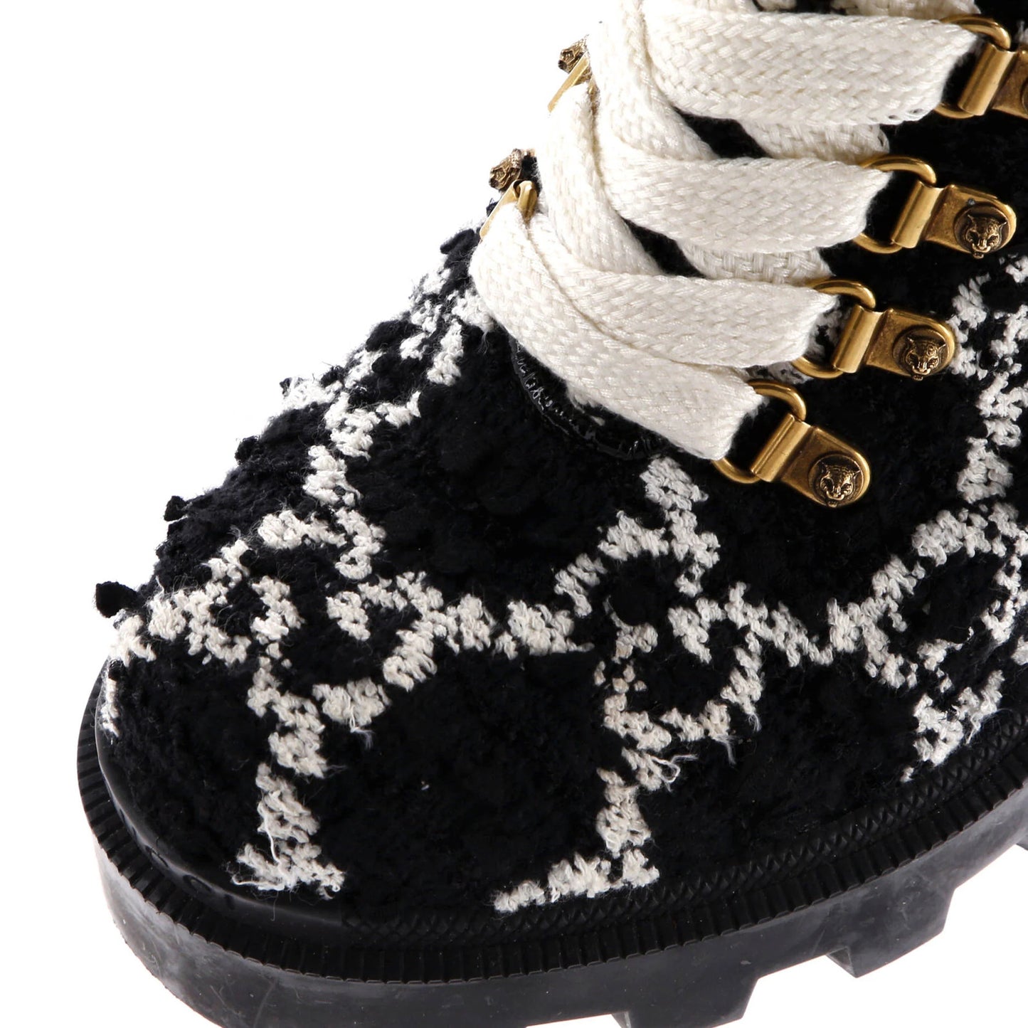 Gucci Women'S Heeled Lace Up Combat Ankle Boots Gg Tweed