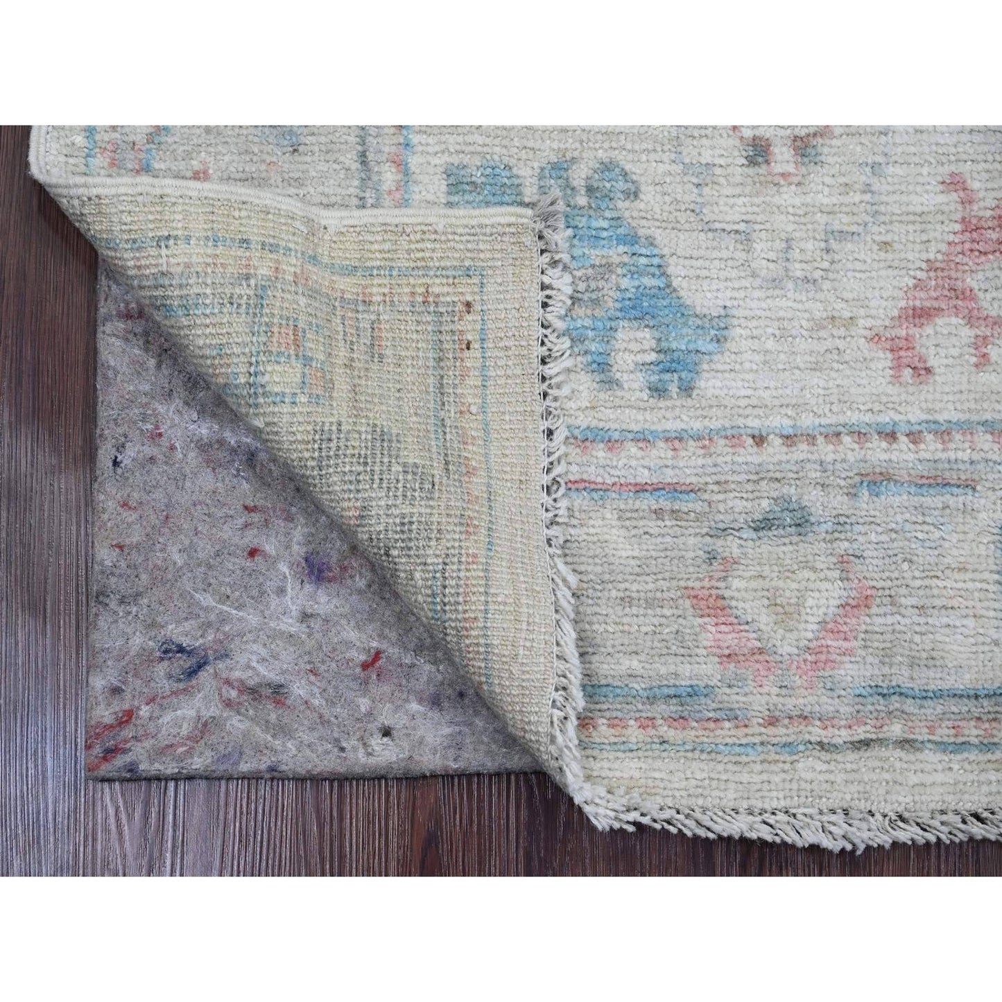 2'9"X11'7" White Hand Knotted Afghan Angora Oushak Pure Wool Runner Rug