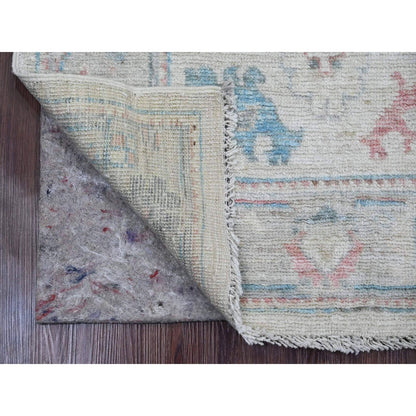 2'9"X11'7" White Hand Knotted Afghan Angora Oushak Pure Wool Runner Rug