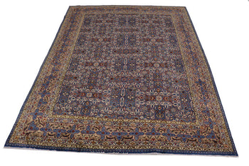 Vintage Blue Wool Oriental Rug Allover Floral