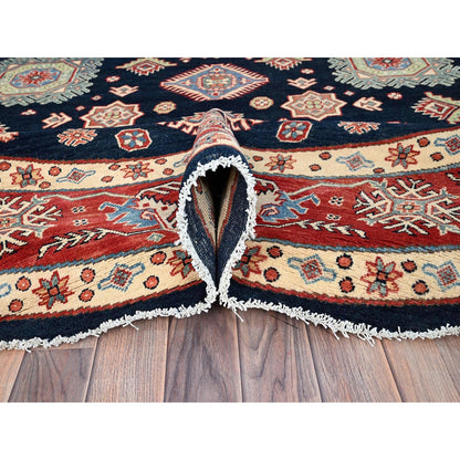 9'X9' Blue Special Kazak Geometric Wool Hand Knotted Round Oriental Rug