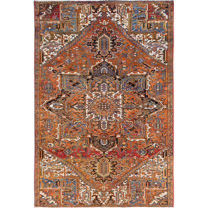 6'10"X10'8" Orange Vintage Zoroastrian Heris 100% Wool Hand Knotted Rug