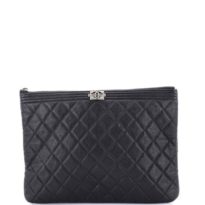 Chanel Boy O Case Clutch Quilted Caviar Medium