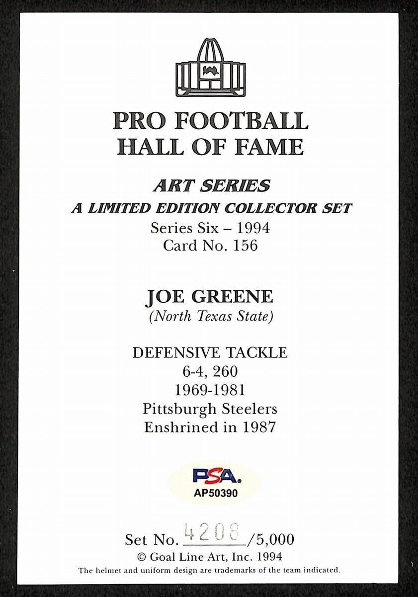 Joe Greene Signed/Auto 1994 Glac/Goal Line Art Postcard Steelers Psa/Dna 200335