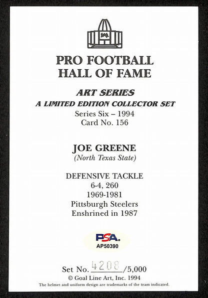 Joe Greene Signed/Auto 1994 Glac/Goal Line Art Postcard Steelers Psa/Dna 200335