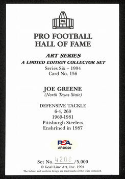 Joe Greene Signed/Auto 1994 Glac/Goal Line Art Postcard Steelers Psa/Dna 200335