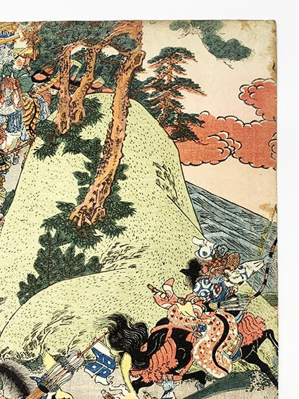 Woodblock warrior art triptych sadahide original utagawa japanese musha