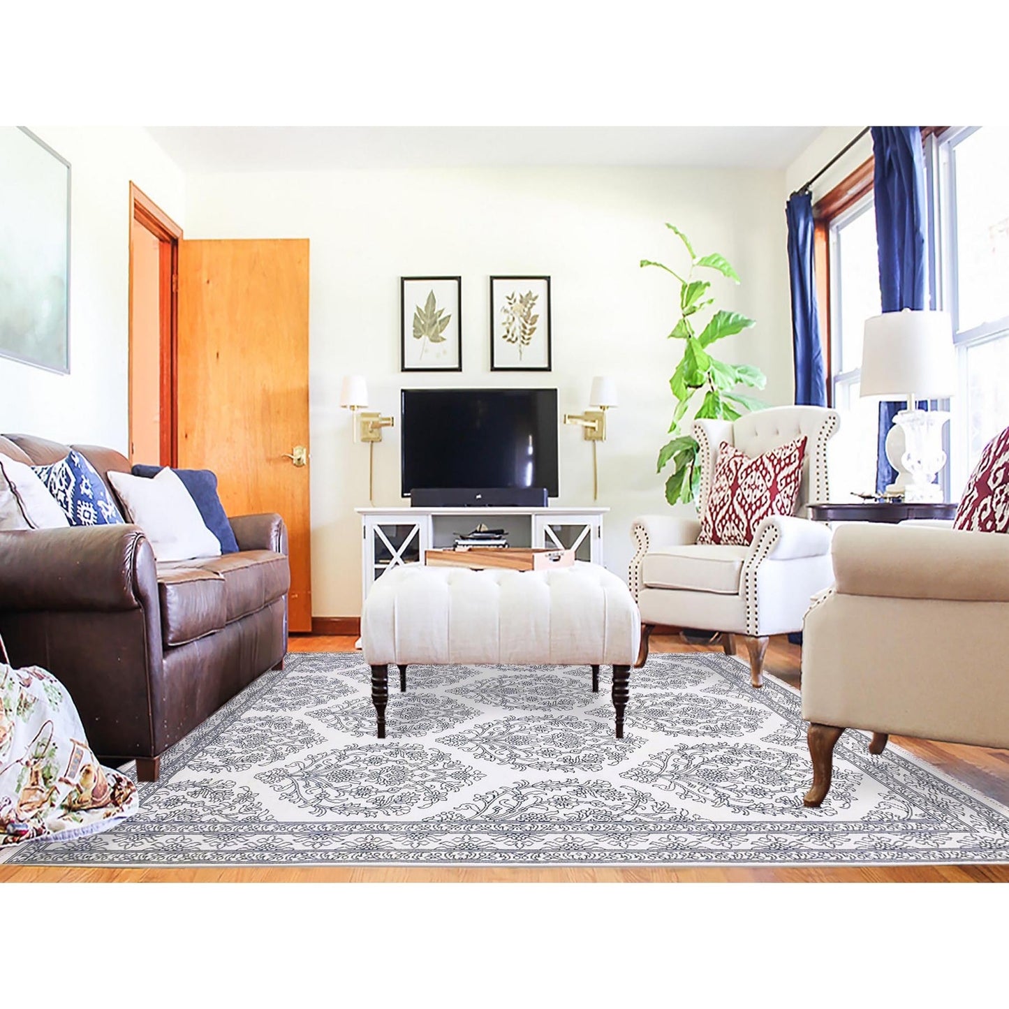 8'X9'9" Ivory Hand Knotted 100% Cotton Agra Design Rug