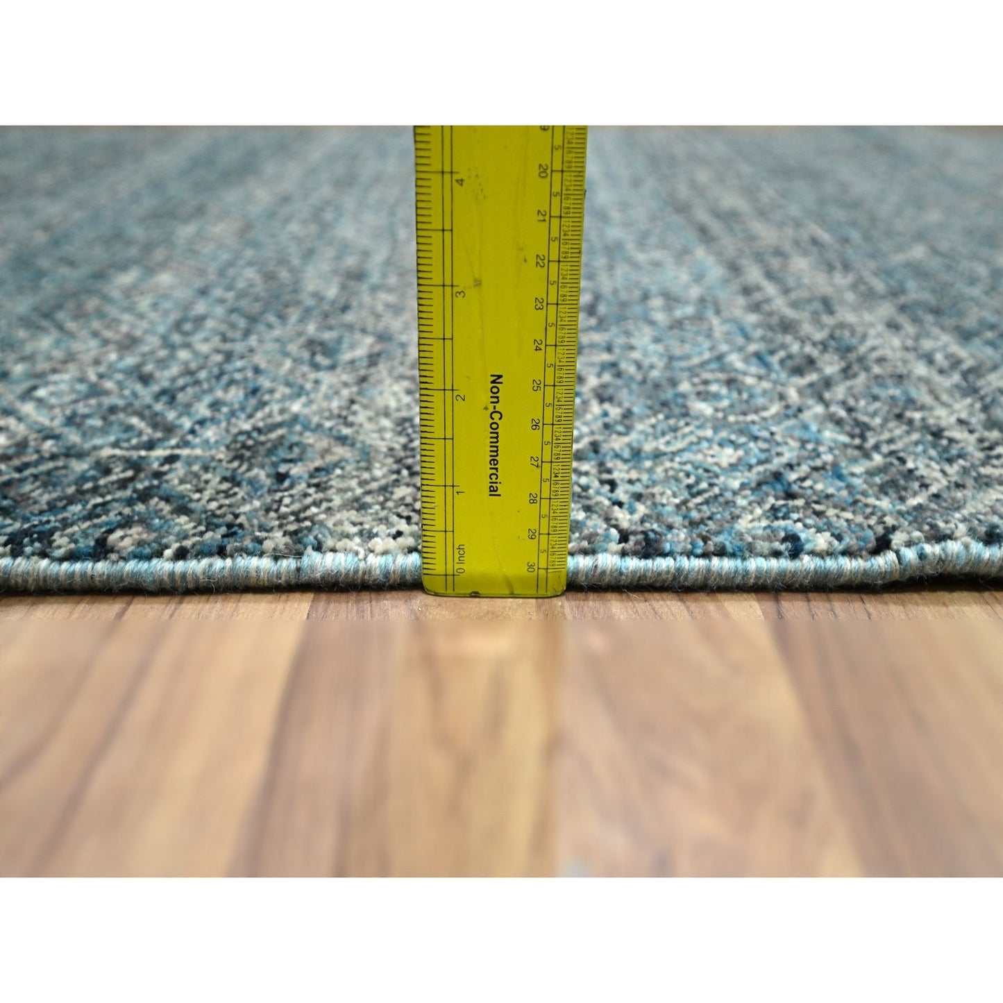 3'X9'9" Blue Repetitive Diamond Design Soft Wool Hand Knotted Runner Rug