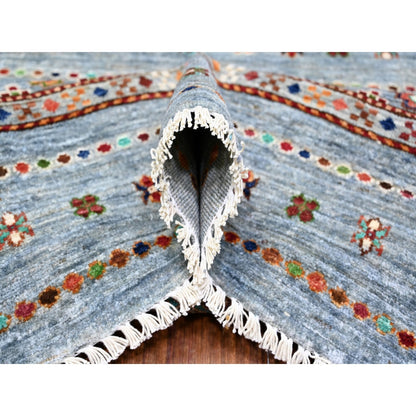 8'2"X11'10" Blue Gray Super Kazak Khorjin Design Hand Knotted Wool Rug