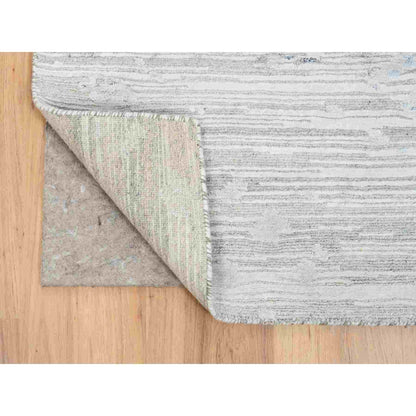 2'6"X9'9" Gray Modern Hand Knotted Hand Spun Natural Wool Runner Rug