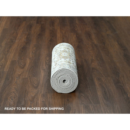 2'9"X17'10" Ivory Shiny Wool Hand Knotted Karajeh Design Xl Runner Rug