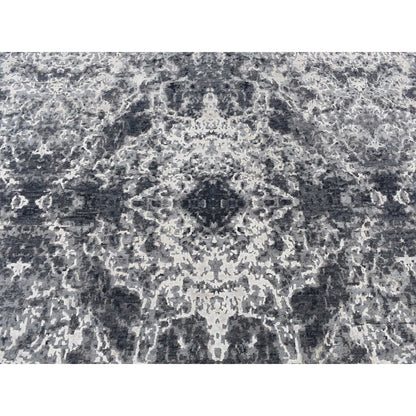 9'2''X12' Black Hand Knotted Wool And Silk Modern Tie Dye Design Rug