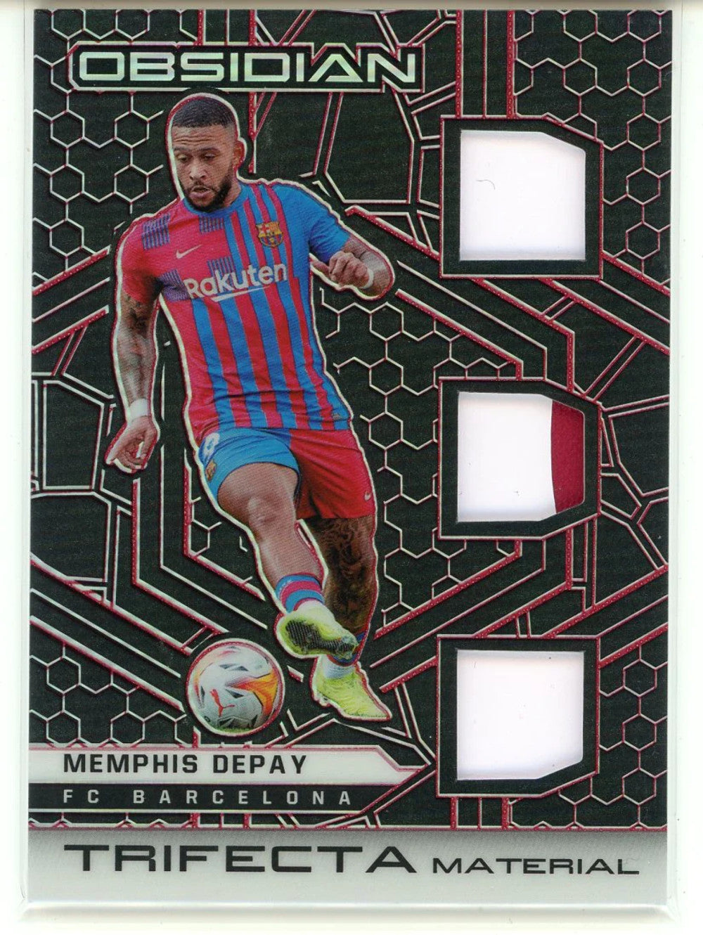 Memphis Depay 2021-22 Panini Obsidian Soccer Trifecta Material Card #Tm-Mde