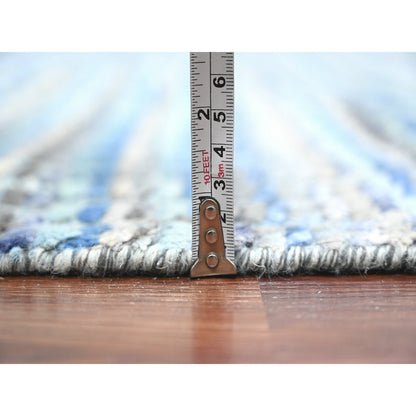 8'1"X10'8" Blue With Gray Moroccan Weave Hand Knotted Soft Wool Rug