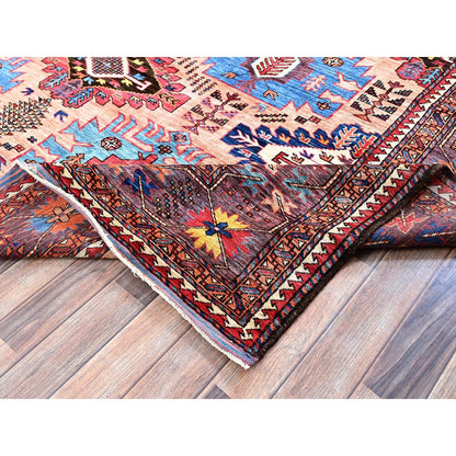 8'3"X10'6" Peach Afghan Caucasian Design Revival Hand Knotted Soft Wool Rug