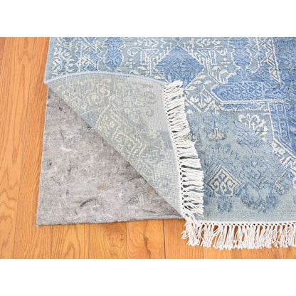 9'X12'2" Wool And Pure Silk Hand Knotted Blue Jewellery Design Rug