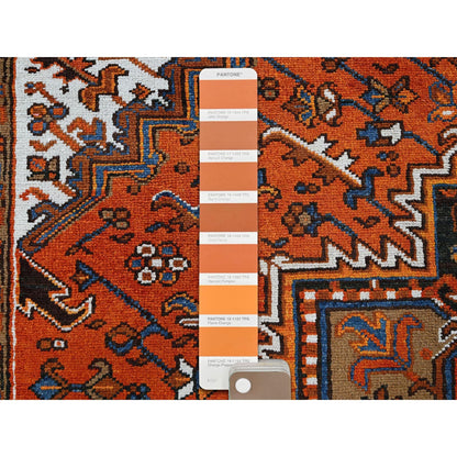 6'10"X9'7" Orange Vintage Zoroastrian Heris All Wool Hand Knotted Clean Rug