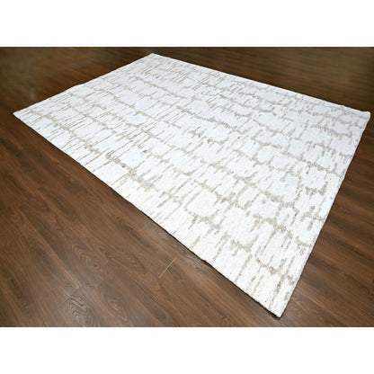9'10"X13'10" Ivory Flat Weave With Pile Modern Hand Knotted Pure Wool Rug