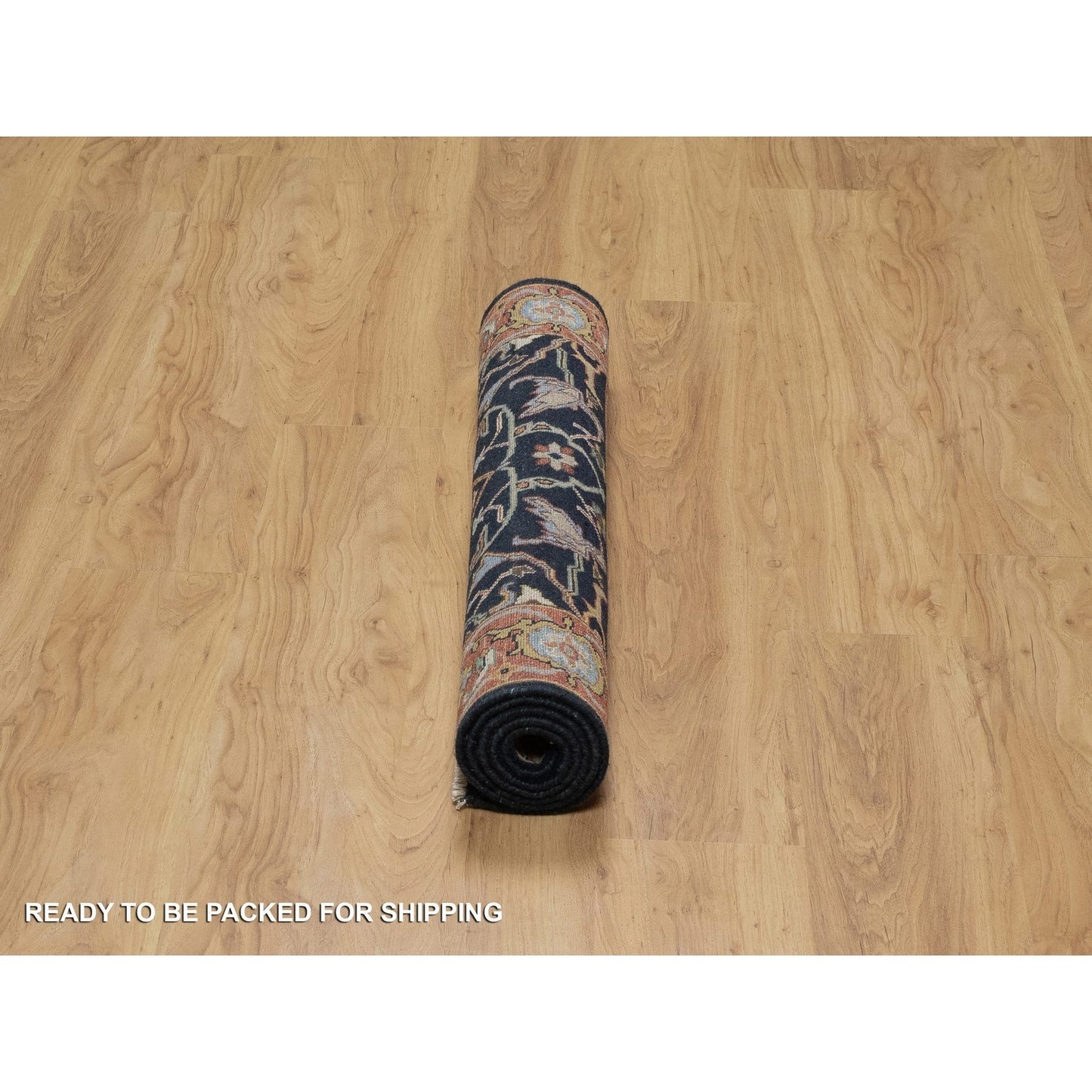 3'3"X5'3" Midnight Blue Antiqued Heris Re-Creation Hand Knotted Wool Rug