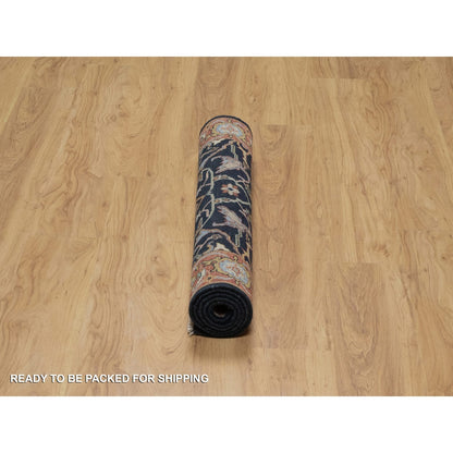 3'3"X5'3" Midnight Blue Antiqued Heris Re-Creation Hand Knotted Wool Rug