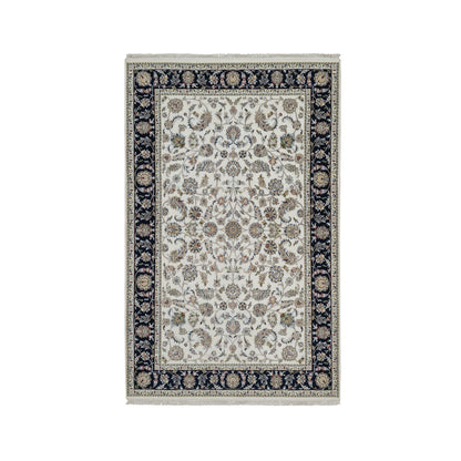 5'9"X9'2" Ivory Wool And Silk Nain With Flower Design Hand Knotted Rug