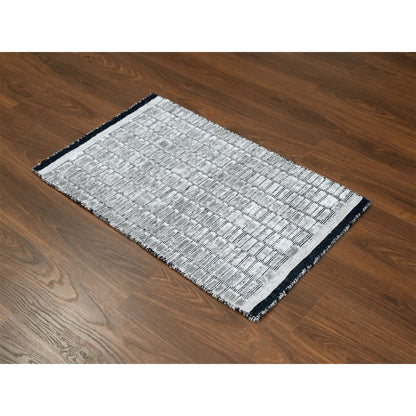 2'X3' Gray Modern Textured Hand Loomed Wool And Silk Mat Oriental Rug
