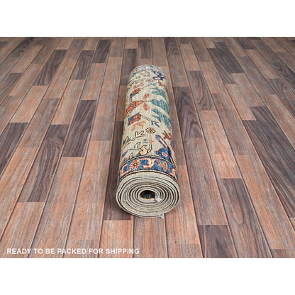 2'10"X12' Light Green Heris All Over Design Wool Hand Knotted Runner Rug