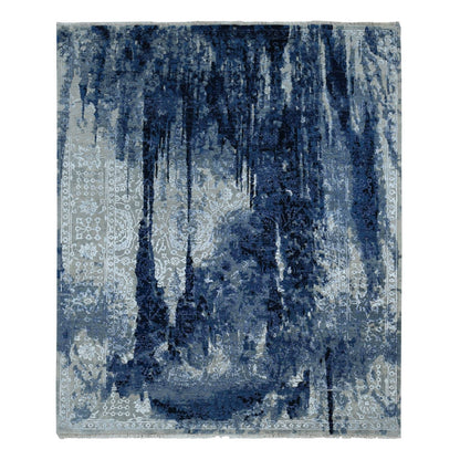 8'X9'9" Gray Wool And Silk Transitional Design Hand Knotted Oriental Rug