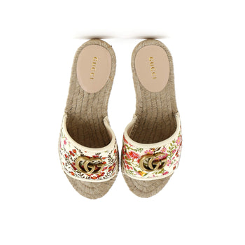 Gucci Women'S Gg Marmont Espadrilles Slide Sandals Quilted Printed Canvas