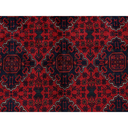 9'10"X12'9" Red Afghan Khamyab Geometric Pattern Hand Knotted Soft Wool Rug
