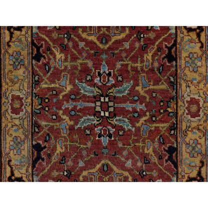 2'1"X3'3" Red Hand Knotted Antiqued Fine Heris Re-Creation Wool Mat Rug