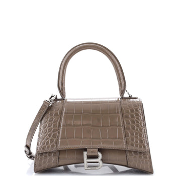 Balenciaga Hourglass Top Handle Bag Crocodile Embossed Leather Small