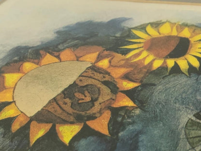 Rosina Wachtmeister Signed Sunflower Print 1981 Gold Leaf Details Rare Abstract