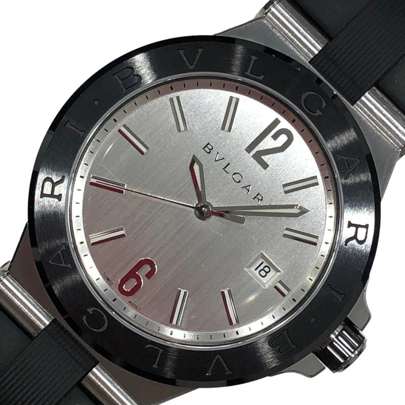 Bvlgari Diagono Dg42Sc Silver Ss/Rubber Strap