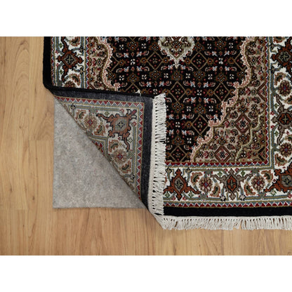 2'8"X20'1" Rich Black Tebraz Mahi Pure Wool Hand Knotted Xl Runner Rug