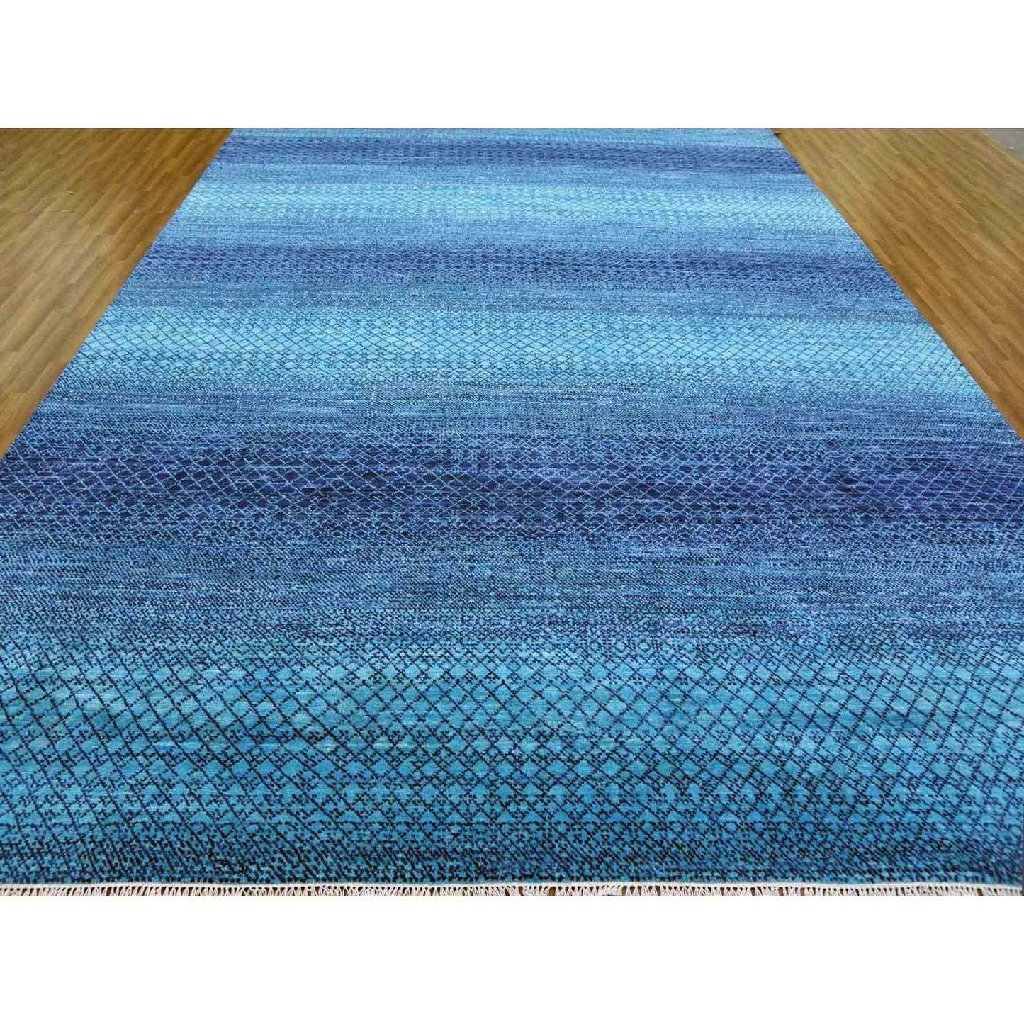 10'X14'1" Blue Chiaroscuro Collection Hand Knotted Wool Oriental Rug