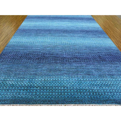 10'X14'1" Blue Chiaroscuro Collection Hand Knotted Wool Oriental Rug